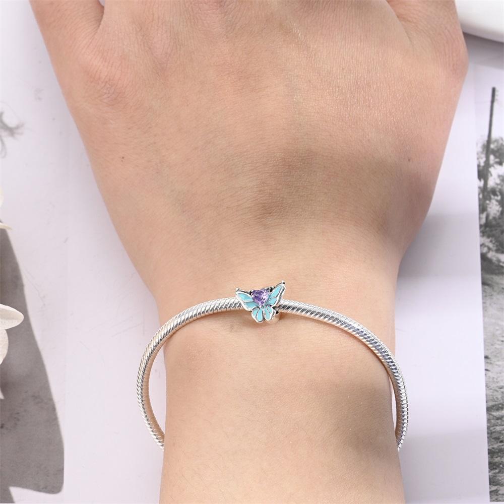 Pendant Charm Bead Copper Elegant Purple Rose Beads Fit Original Bracelet For Jewelry Making Valentine'S Day Gift