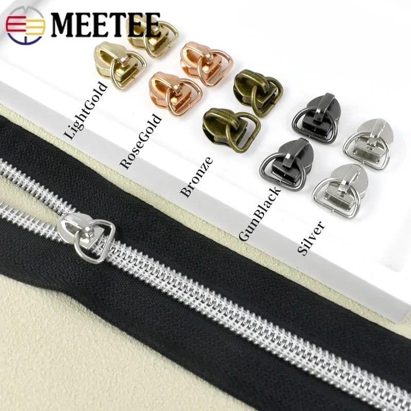 10/20/30Pcs Meetee 5# Zipper Slider for Nylon Zips D Ring Zip Puller Clothes Bag Zippers Head Repair Kit DIY Sewing Accessories