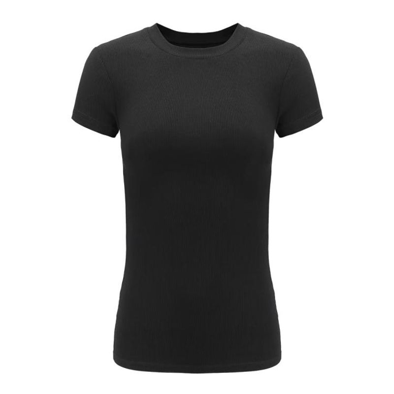 

DMJ Small round Neck High Elasticity Fashion Slim Looking Short Sleeve T-Shirt Black-short sleeve S