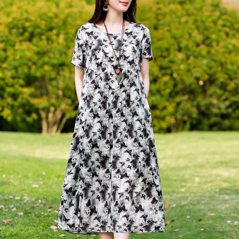 Plus Size Elegant Women's Summer Dress Vintage Clothes Short Sleeve Loose Long Dresses