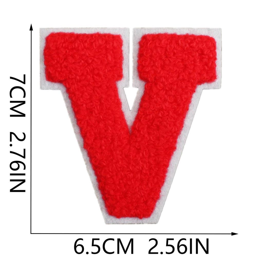 Roaring Sky 7cm Chenille Patch: Red Letters On White, A-Z Alphabet Bag Decoration.