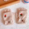 Cute Work For Girls Fingerless Plush Flip Korean Mittens Strawberry Half Finger Gloves Women Gloves
