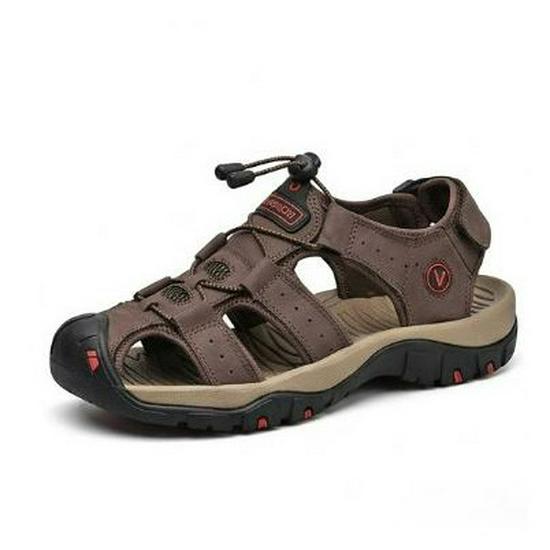 Men's Summer Cowhide Sandals - Non-Slip Soft Sole, Large Size, Outdoor Beach Shoes