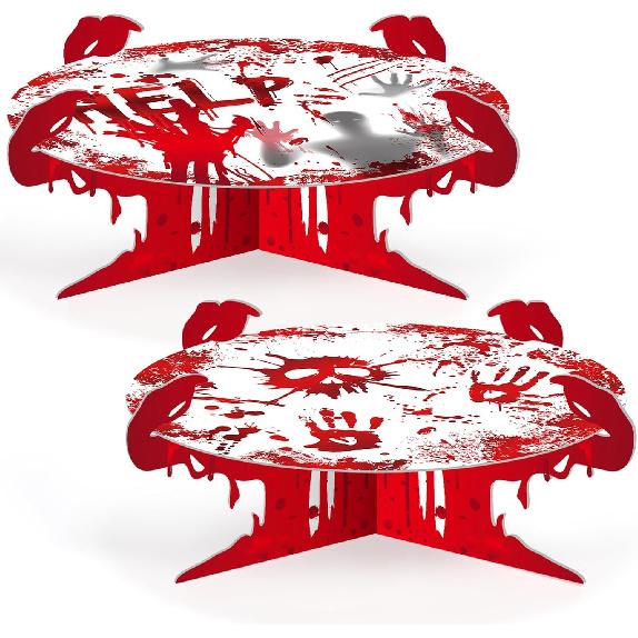 Zopeal 2 PCS Halloween Bloody Cupcake Stand Party Decorations Bloody Handprint Cupcake Holder Halloween Bloody Help Cake Holder Bloody Theme Dessert