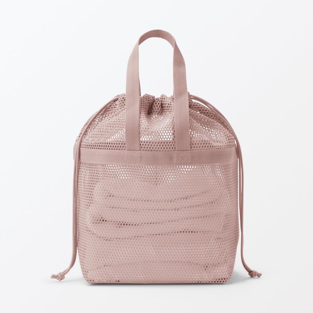 MUJI 3D Mesh Drawstring Bag with Size 23 x 8 x 23 Item 23245890 Handle, Pink, S, Approx. cm, Number