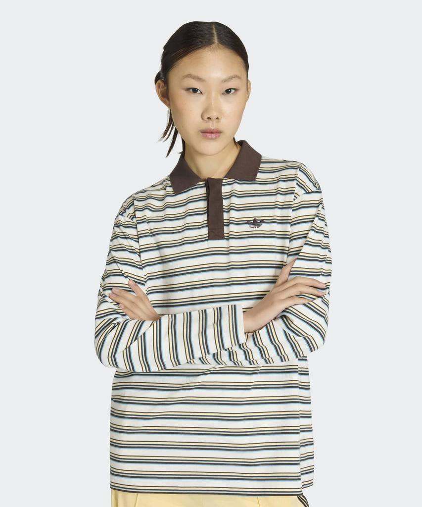 ADIDAS Striped Oversized Long Sleeve Polo Shirt - White / Ku6081