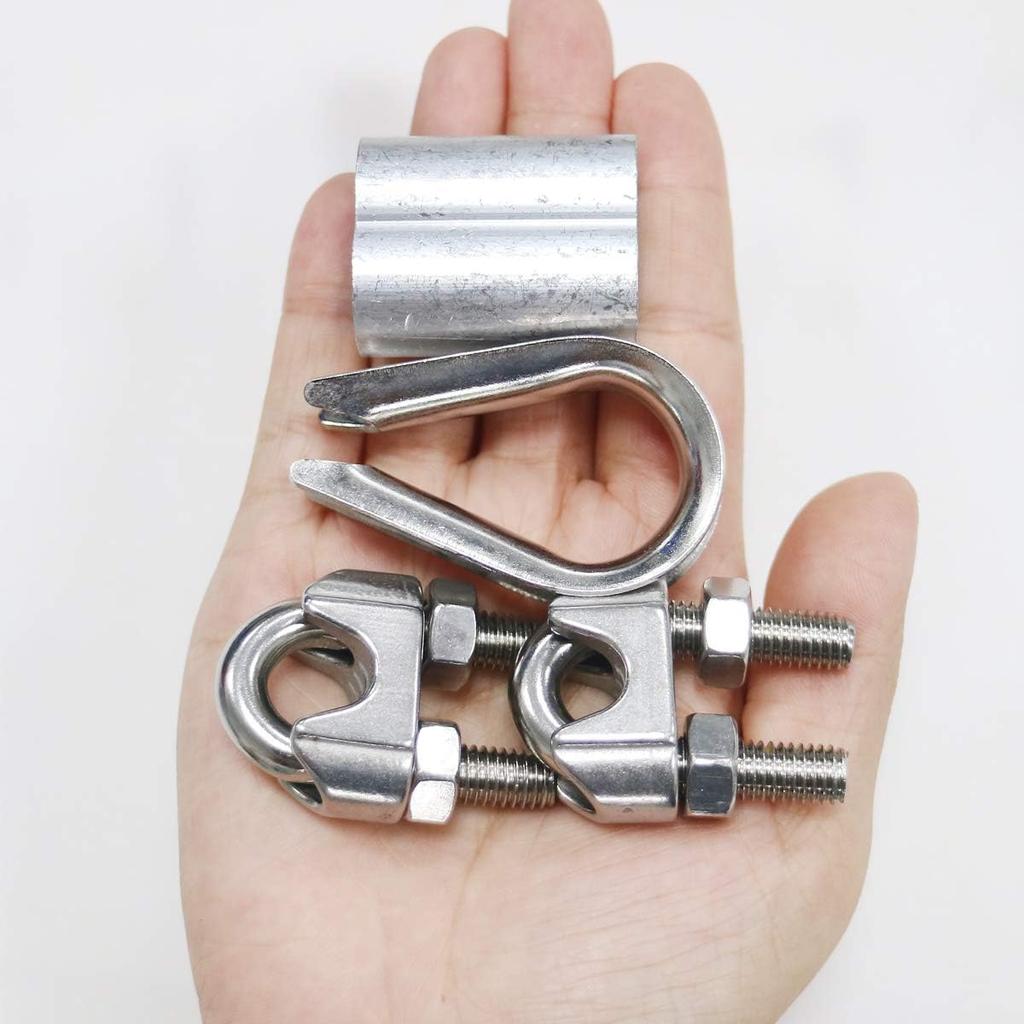 Abimars Wire Cable Clamps 3/8", 304 Stainless Steel Wire Rope Clamp, Cable Clip Clamp with Aluminum Crimping Loop and Thimble