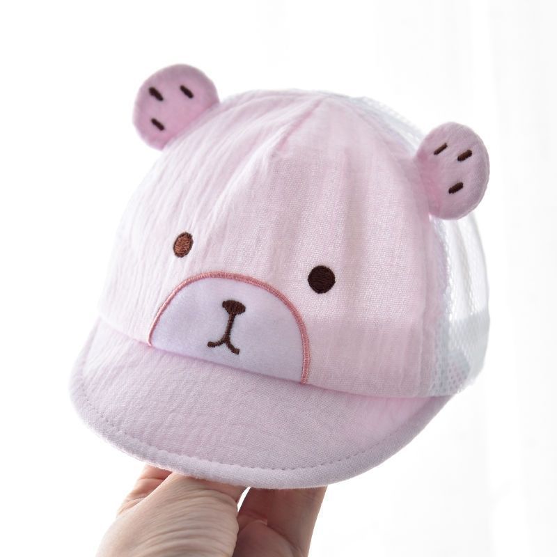 Cute Bear Baby Baseball Cap Thin Sun Hat for Newborn Boys Girls Spring Summer UV Protection Breathable Visor 46-54cm розовый
