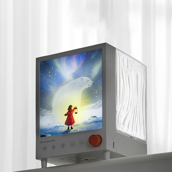 Aurora Projektor Nachtlicht mit Bluetooth-kompatiblem Lautsprecher Farbwechselndes LED Welleneffekt Nachtlicht Wiederaufladbare Nachttischlampe für Schlafzimmer