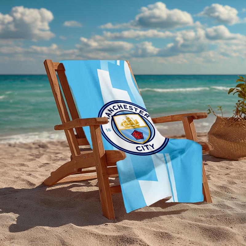 Manchester City Temalı Ultra Yumuşak Plaj Havlusu, Havuz - Kamp, Dalış İçin İdeal - Mükemmel Seyahat Gereci, Canlı Renkli Plaj Havlusu.
