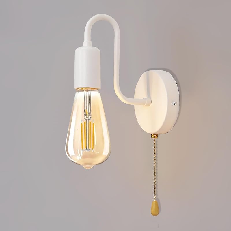 Винтажный настенный светильник с цепочкой и выключателем, черный, ретро E26, индустриальный, фермерский дом, настенная лампа, проводные бра для освещения белый