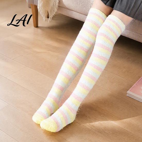 Fluffy Sleeping Socks 1 Pair Women Thigh High for Winter Thickened Coral Fleece Leg Soft Plush Warmer Long Stockings Warm Over Knee Boot Girls