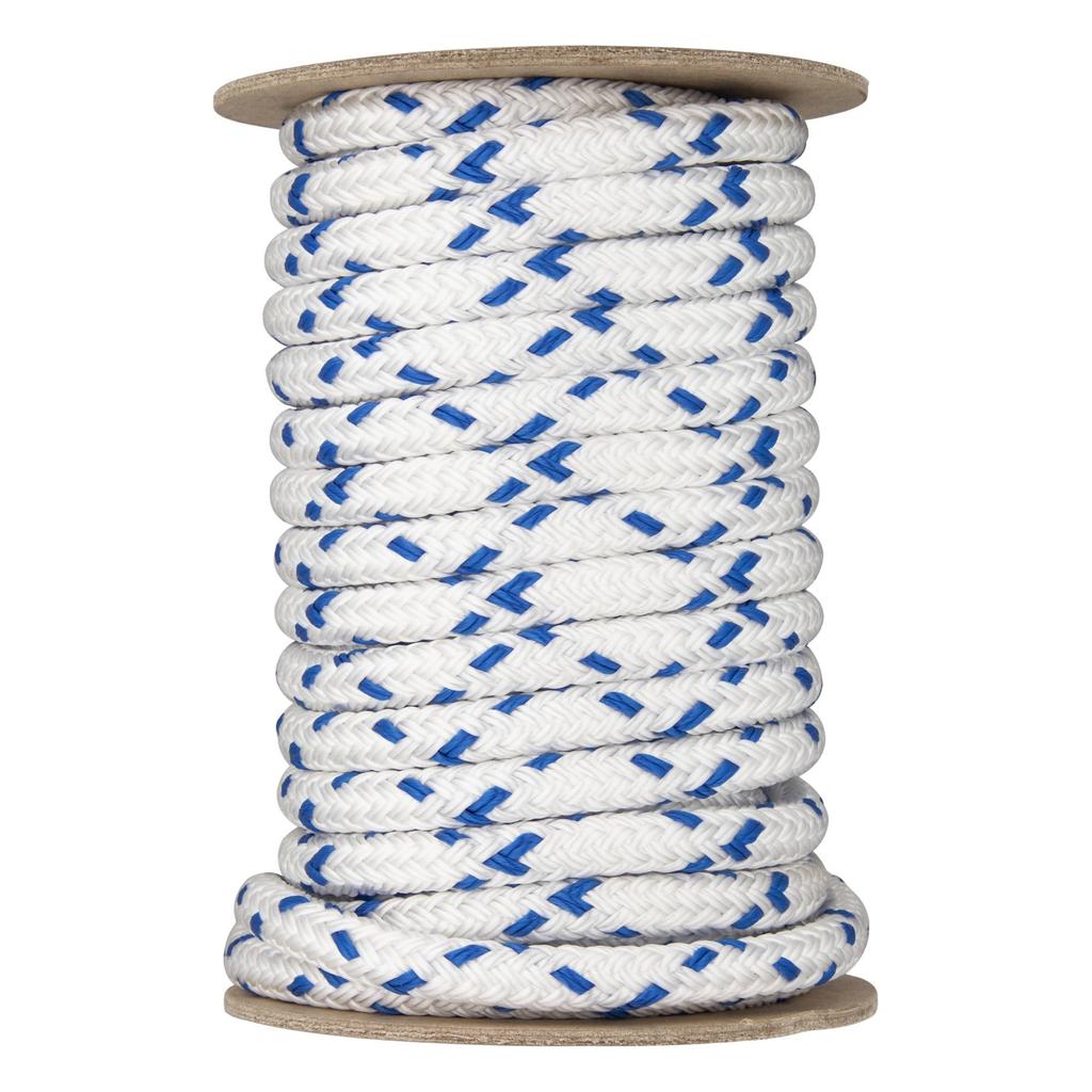 Double-braided rope with Pylen blue stitching, 10 meters, 10mm diameter, bobbin wound
