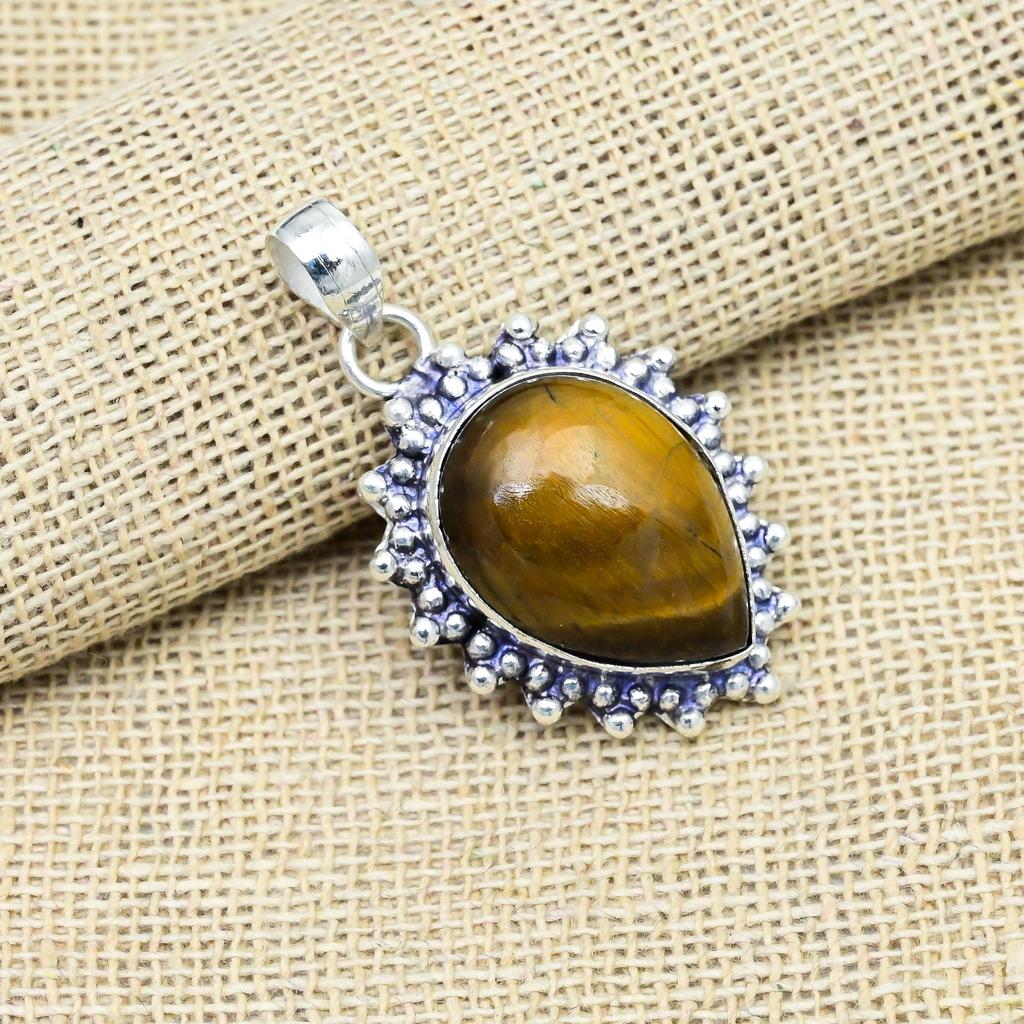 Underbara Smycken med Tigeröga Ädelsten 925 Sterlingsilver Handgjort Hänge Gåva Till Kvinnor