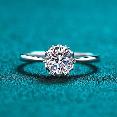 Bague de fiançailles Flocon de Neige en Argent Sterling S925 pour Femme, Diamant 1 Carat, Bijou de Noël Meilleur Vendeur.