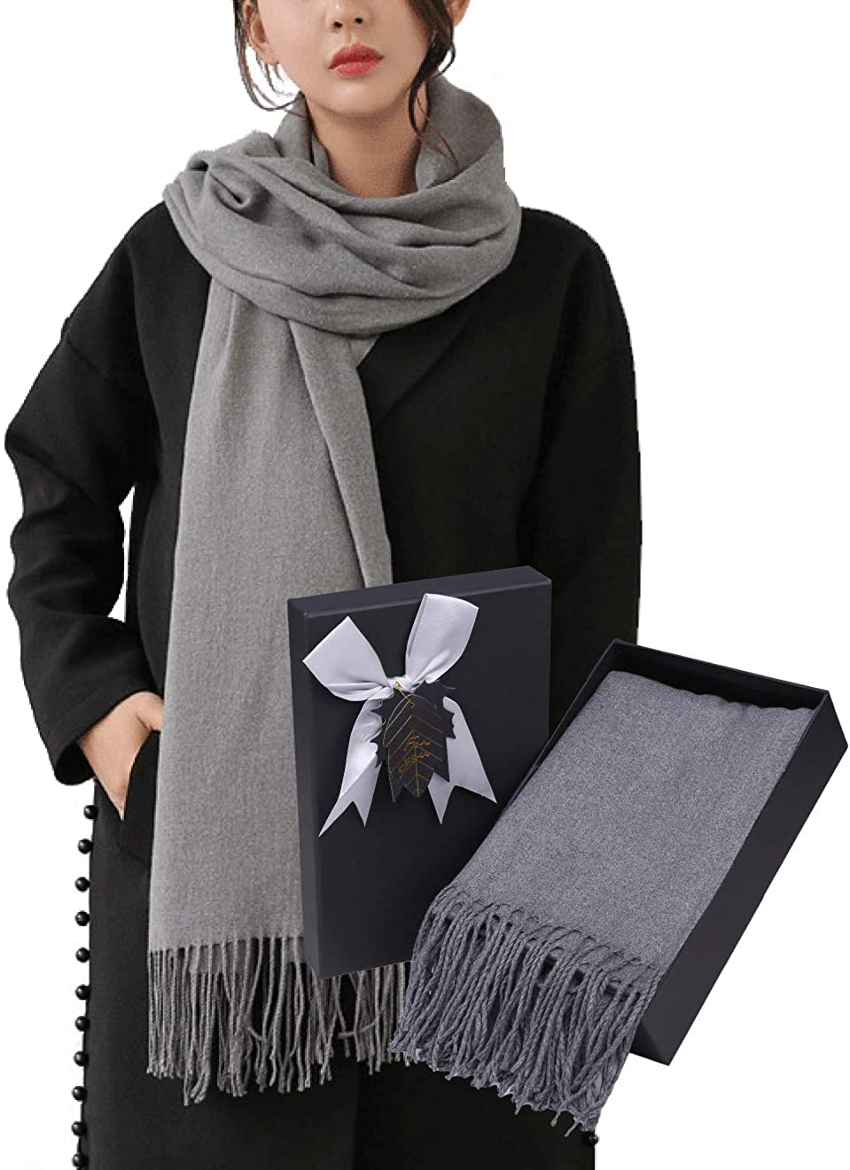 

Mamaplus Большая подарочная коробка Светло-серый Женский шарф с кашемировым прикосновением, Включен,