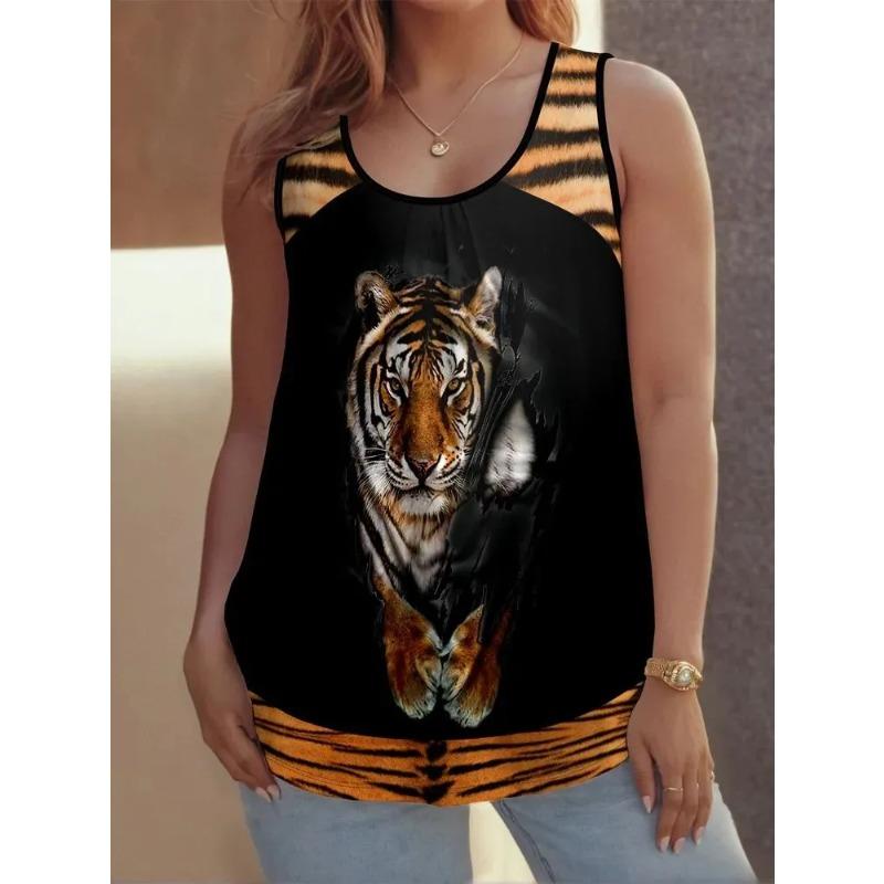Summer Women's Sleeveless Vest Creative Personalized Animal Pattern Printing Comfortable Soft Oversized Fashionable Versatile Vest