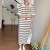 Women's Summer French Stripe Polo Dress - Short Sleeve, Embroidered, Knit, Stylish Loose Fit, Niche H-Line Design, New Arrival