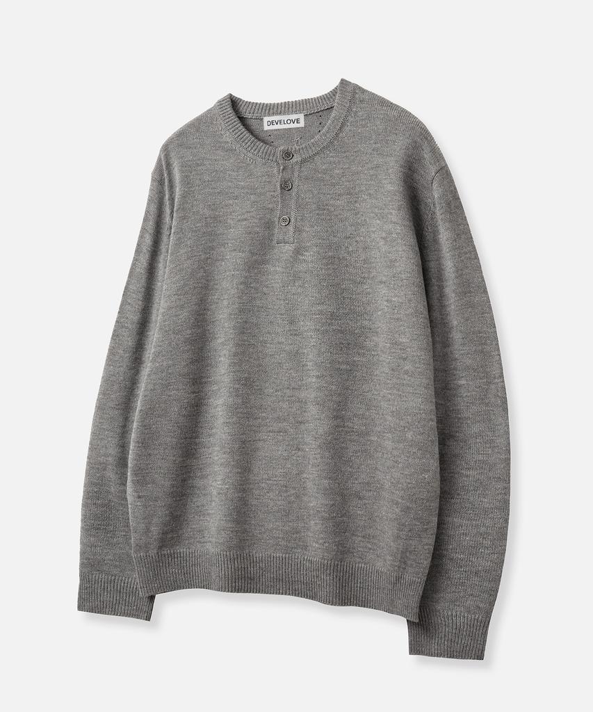 Dibellobeu Daily Henley Neck Round Knit_Gray