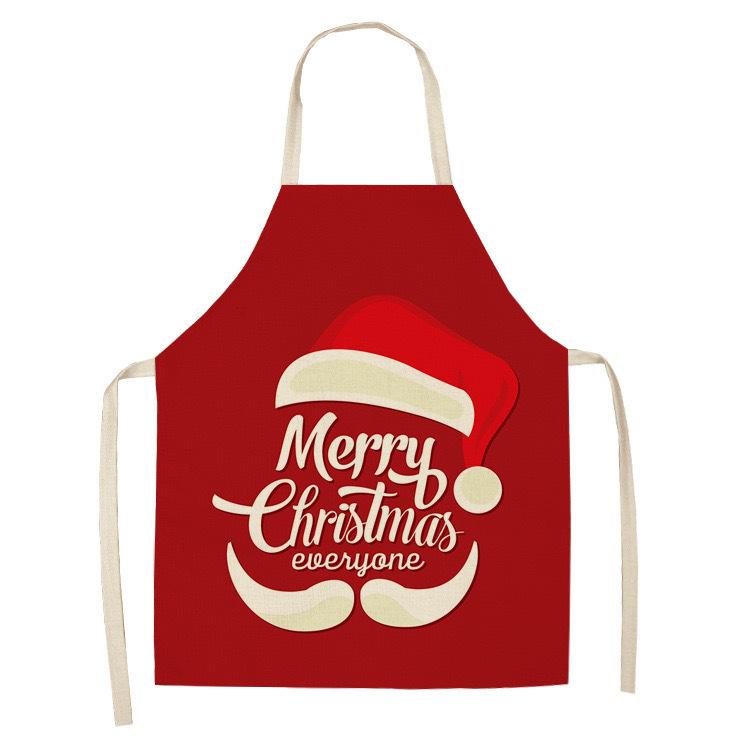 Christmas Snowflake Reindeer Gingerbread Man Print Linen Apron Sleeveless Dirty Resistant Cooking Bib 47x38cm 68x55cm