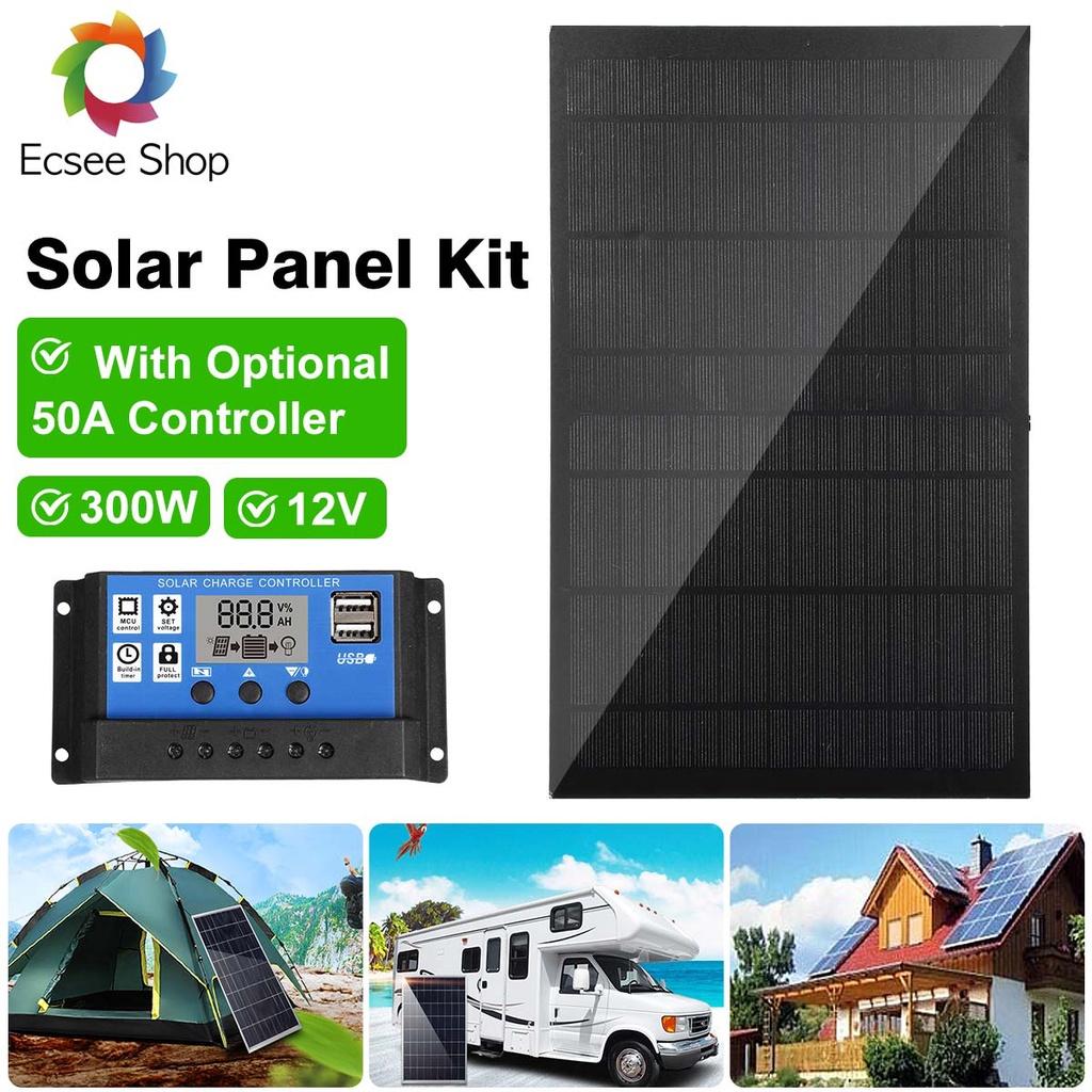 300W Portable Solar Panel Kit USB Charging Solar Cell Board Controller Waterproof Solar Cells 12V for Phone RV Car 345x210mm