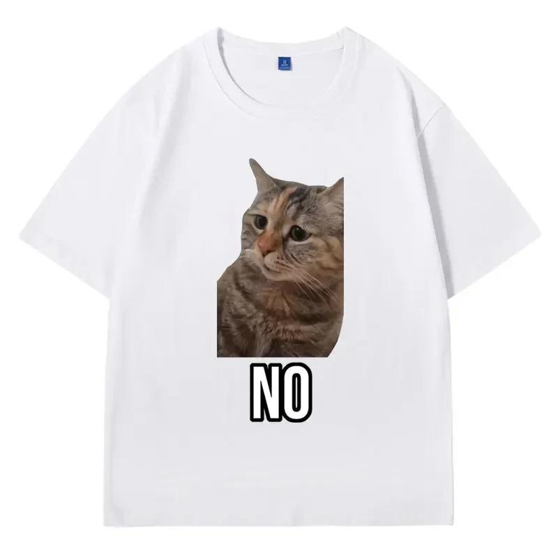Oversized Black Cotton Casual Streetwear T-Shirt with a Grumpy Cat Meme Print and the Bold White  NO  Statement 4XL