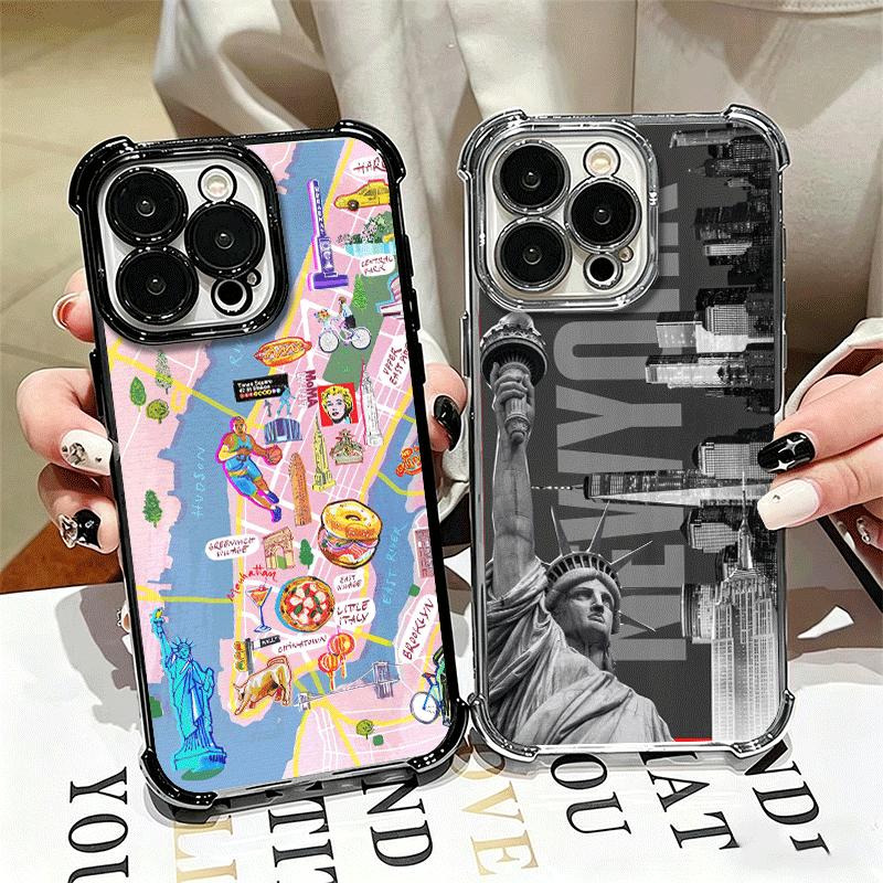 NYC New York City Soft Phone Case For iPhone 15 16 17 Air 14 Pro Max 16E Plus 13 12 Mini Plating Anti-Fall Fundas