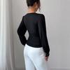 New V-neck Fashion Hand-stitched Pearl Solid Color Long-sleeved Slim T-shirt for Women In Autumn and Winter
