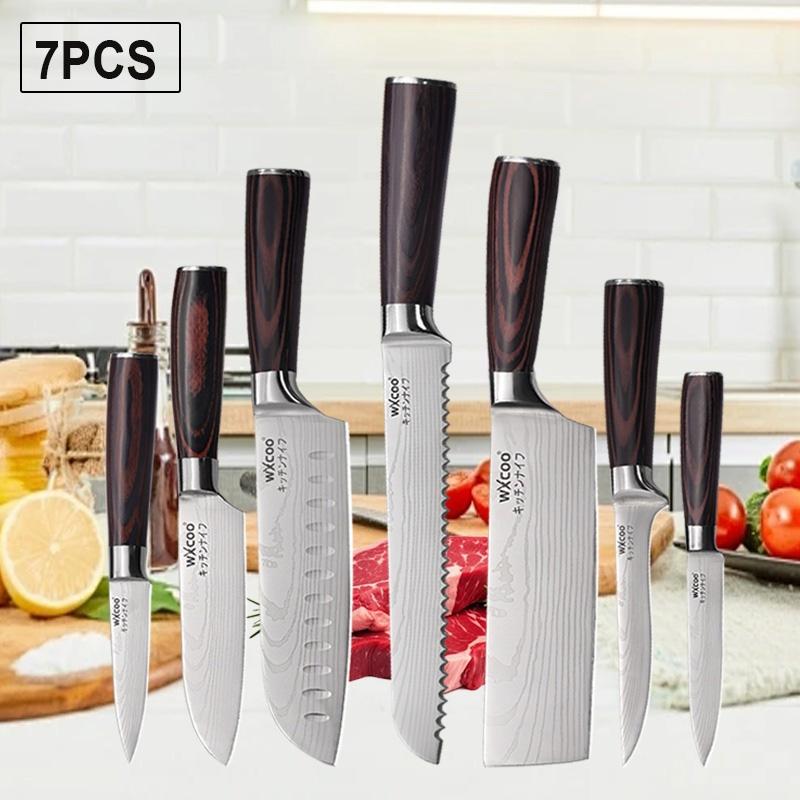 WXCOO Professional Kitchen Boning Knife Stainless Steel Damascus Laser Filleting Knife Chef Knife Cutting Bread Fruit Melon