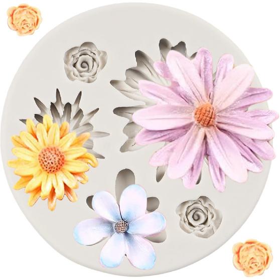 Flower Blossoms Silicone Mold Daisy Chrysanthemum Flower Fondant Mold for Cake Decoration Chocolate Cupcake Topper Candy Sugar Craft Polymer Clay Gum