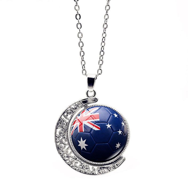 FIFA World Cup Flag Football Necklace Women's Versatile Creative Rotating Moon Pendant Sweater Chain