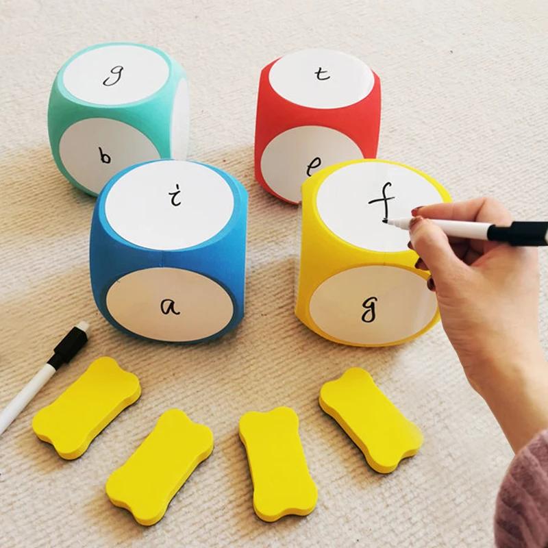 DIY Blank Dice Write On/Wipe Off Dice Portable Cleanable Blank Game Cubes for Classroom Teaching Dry Erase Outside Dice