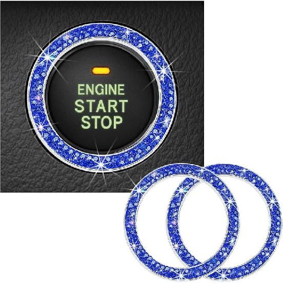 Inel decorativ pentru pornirea motorului auto cu stras dublu din cristal strălucitor, autocolant strălucitor pentru buton de pornire, cheie de aprindere și; Inel decorativ pentru buton, strălucitor