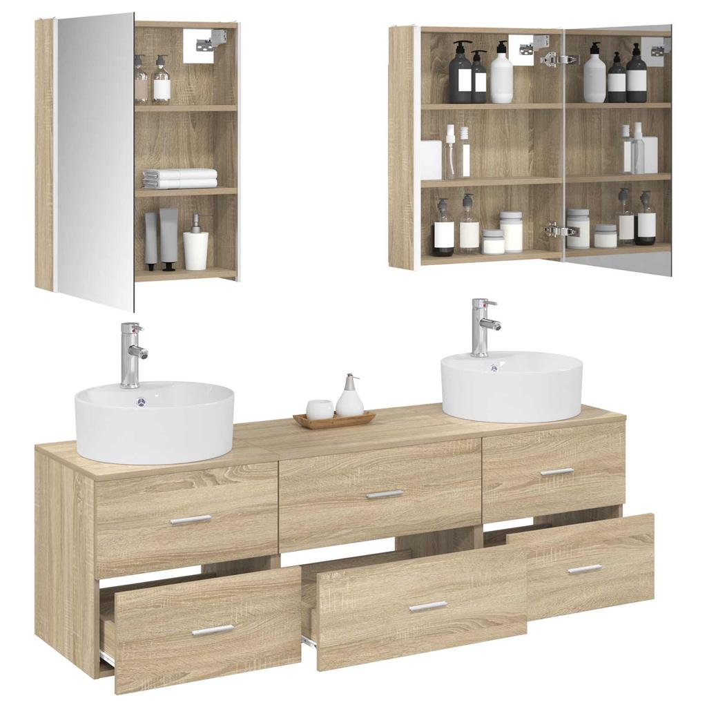 5 Piece Bathroom Furniture Set Sonoma Oak Engineered Wood and Glass