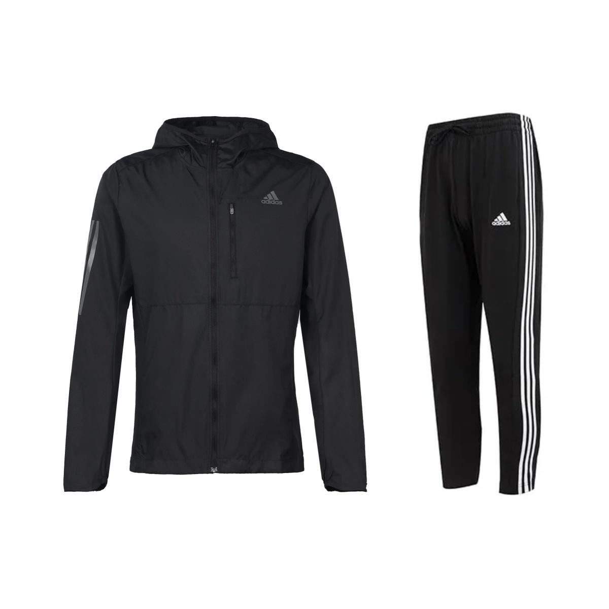 

Adidas High Street Solid Color Letter Logo Vintage Hoodie Jacket Striped Knit Long Pants Casual Sports Suit Men suit Black FL6964+IC0044 XL