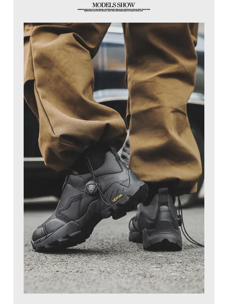 Men's Retro Thick-Soled Leather Hiking Shoes for Fall Camping