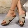 Summer Retro Cork Flat Bottom Cross with Cool Slippers, Wearing Thick Bottom Large Size Women's Slippers