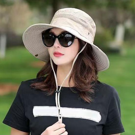 Fisherman Hat Wide Brim Breathable Mesh Sun Hat with Adjustable Drawstring Outdoor Climbing Fishing Hat