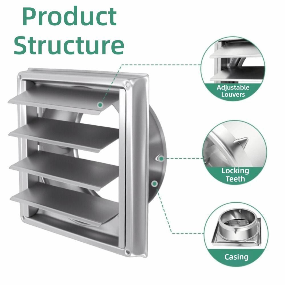 Vent Systems Stainless Steel Air Vent Duct Grill 100/125/150mm Square Fan Outlet With Screen Extractor Vent