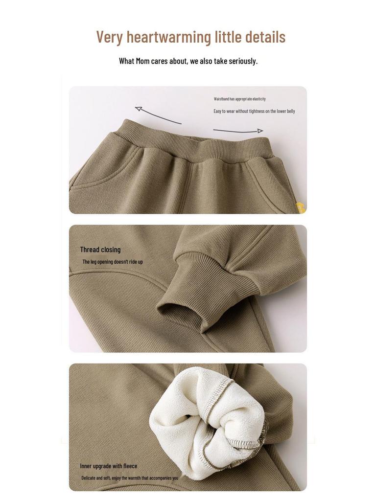 Dudu Home Winter Fleece-Lined Baby & Kids' Pants: Thick, Warm, Unisex Sports Pants for Boys and Girls