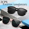 2pcs Vintage Rice Nail Sunglasses Luxury Square Frame Sun Glasses Men Outdoor Fishing UV400 Non-polarized Glasses