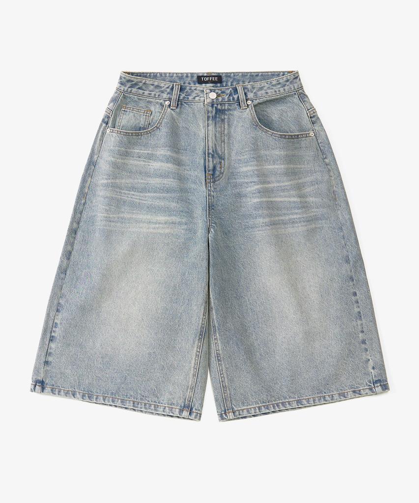 TOFFEE Washed Bermuda Denim Pants (Light Blue)