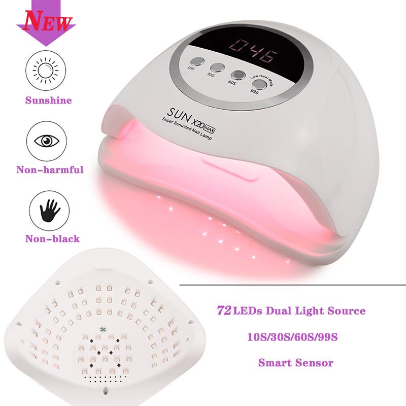 320W SUN X20MAX Nail Dryer Machine 72 LEDs UV LED Lamp for Nails Gel Polish Curing Manicure Lamp 10/30/60/99s Timer LCD Display
