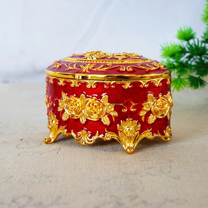 Metal Creative European Vintage Jewelry Box Small Gold-plated Hand-painted High-end Rose Jewelry Storage Box Cotton Swab Box