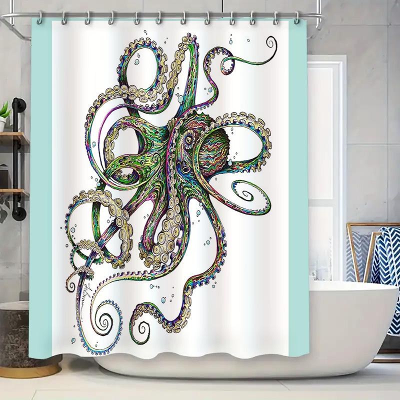 

Ocean Wave Shower Curtain Sea Turtle Fish Pattern Bathroom Decor Beach Vibes Coastal Home Decor Teal Blue Modern Art Print Water 90x180cm