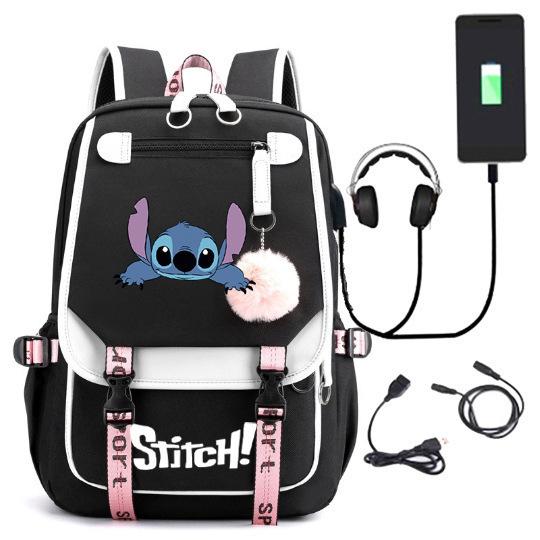 Neuer Stitch USB Lade Rucksack Lilo Stitch Schultasche für Jungen Mädchen Leichter Mode Rucksack