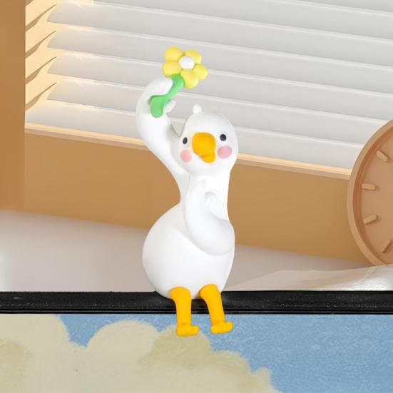 Arbeitsplatz Dekoration Harzente Dekoration für Schreibtisch Auto Armaturenbrett TV Monitor, Mini Anhänger Figur, Niedliches Blume haltendes Ornament, Verspieltes Geschenk