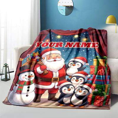 1PC Custom Name Santa's Christmas Adventure Blanket Versatile,all-season Throw Suitable for the Living Room,bedroom,camping,travel,and Gift