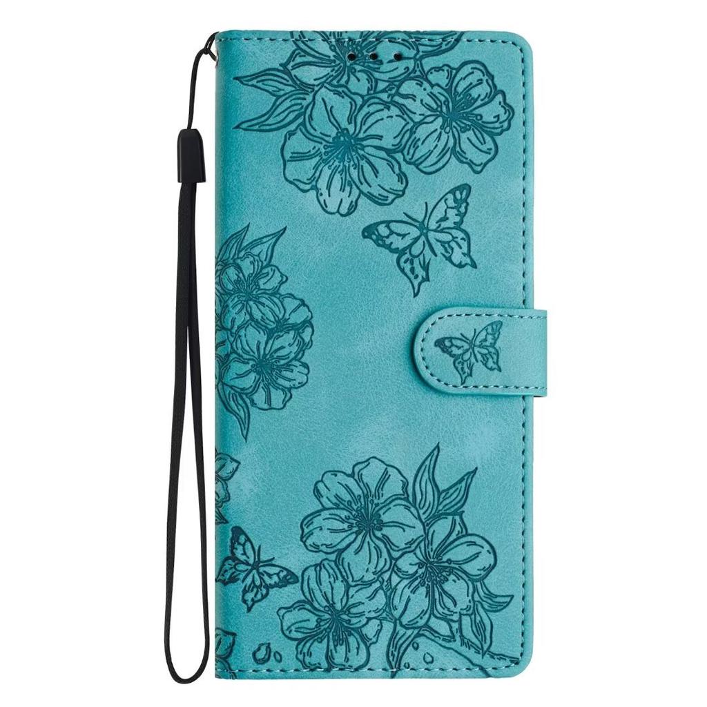 Applicable To Samsung S26 Mobile Phone Leather Case A27 Butterfly Cherry Blossom Embossed Card Wallet Protective Case A05S Matte Solid Color