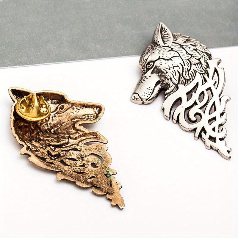 2PCS Personalized Fashion Men's Suit Collar Pin Buckle Domineering Wolf Head Brooch Pin.
